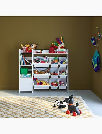 Meuble de rangement enfant 9 bacs de rangement 4 étagères 1 porte Sora