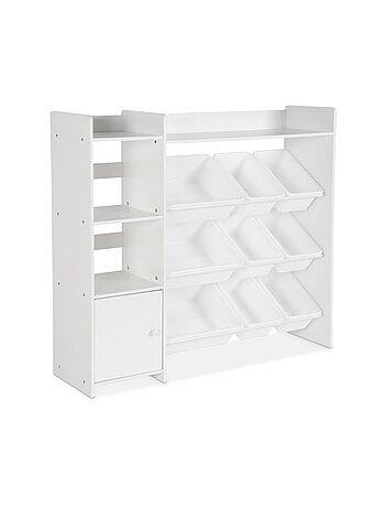 Meuble de rangement enfant 9 bacs de rangement 4 étagères 1 porte Sora