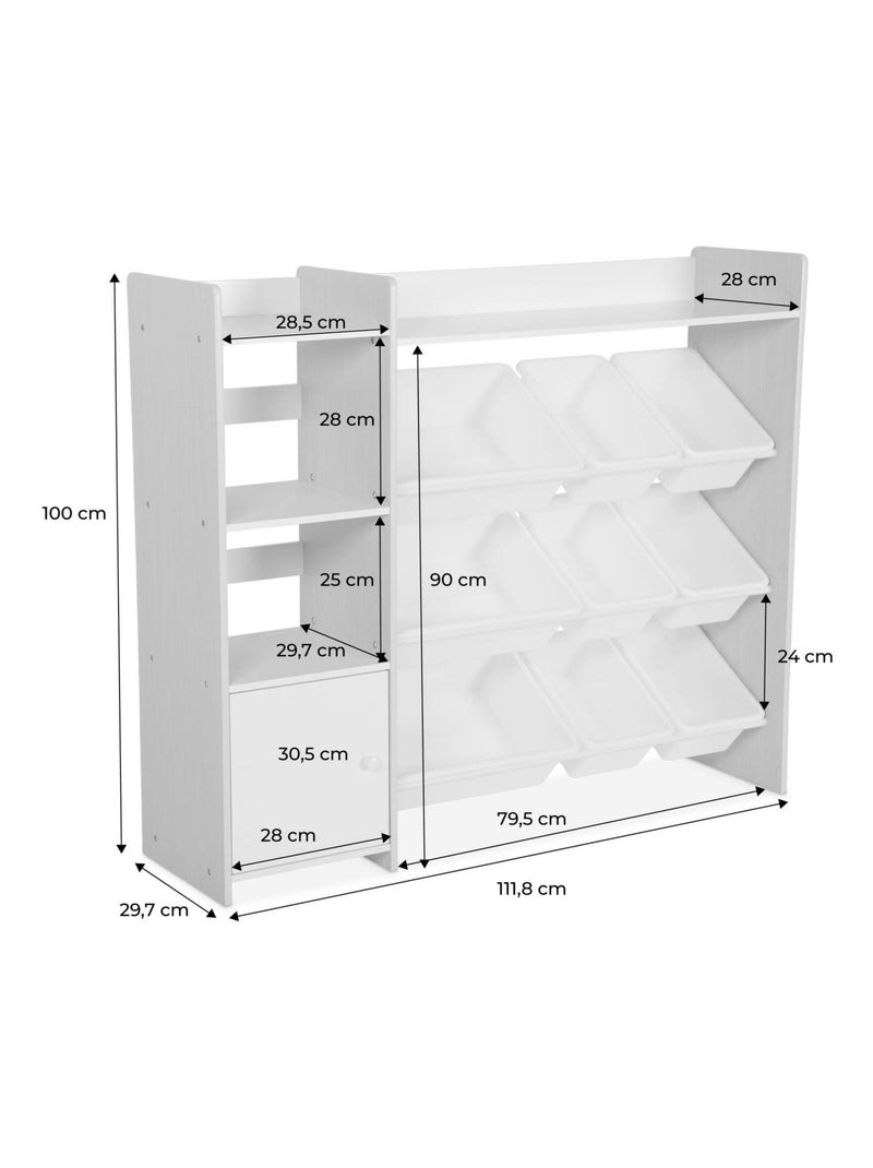 Meuble de rangement enfant 9 bacs de rangement 4 étagères 1 porte Sora Blanc - Kiabi