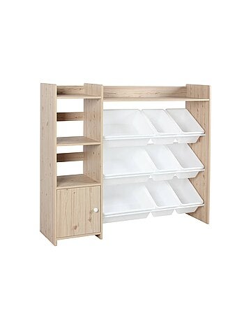 Meuble de rangement enfant 9 bacs de rangement 4 étagères 1 porte Sora