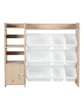 Meuble de rangement enfant 9 bacs de rangement 4 étagères 1 porte Sora