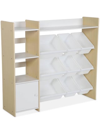 Meuble de rangement enfant 9 bacs de rangement 4 étagères 1 porte Sora