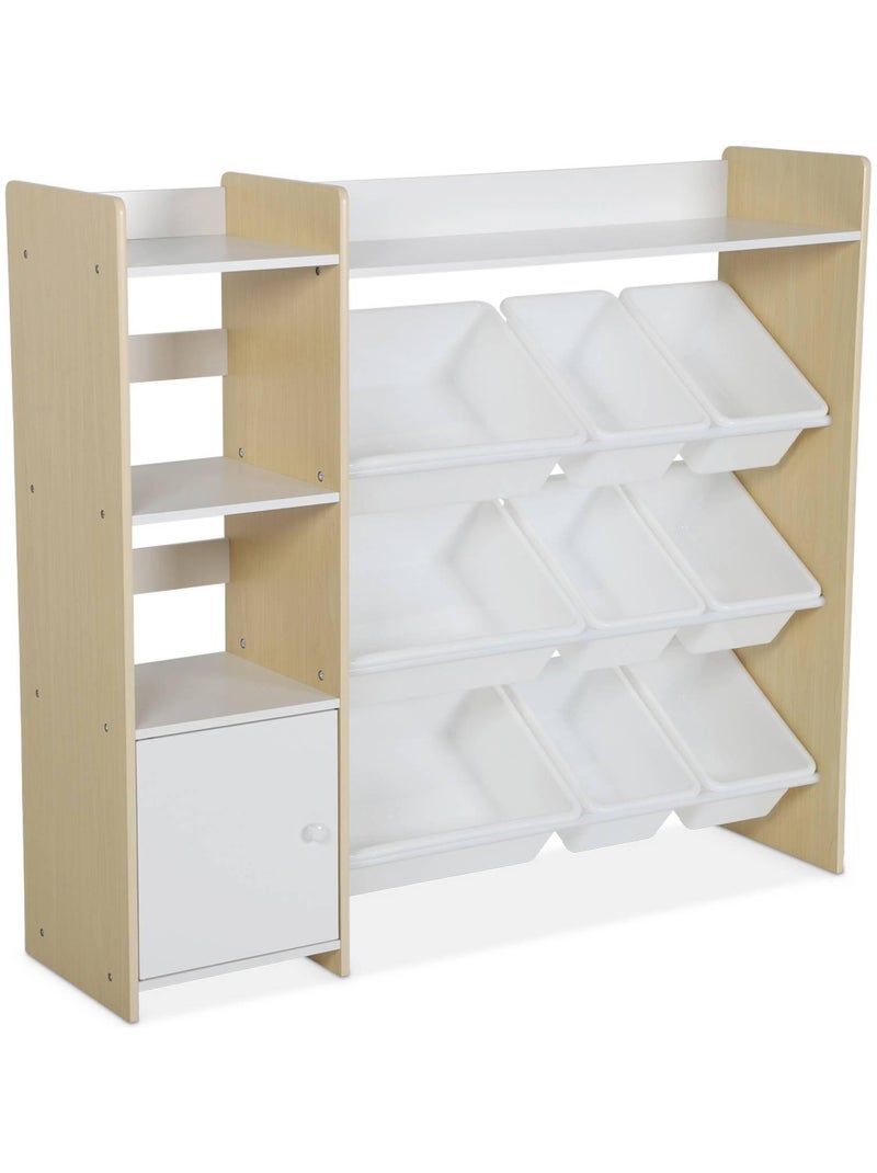 Meuble de rangement enfant 9 bacs de rangement 4 étagères 1 porte Sora Marron - Kiabi
