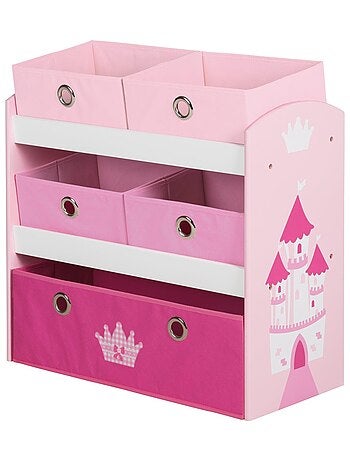 Meuble de rangement jouet en bois + 5 bacs en toile 'krone' ROBA