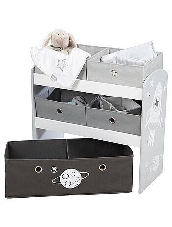 Meuble de rangement jouet en bois + 5 bacs en toile 'Rakete' ROBA