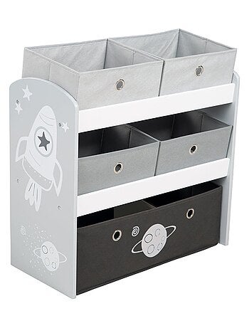 Meuble de rangement jouet en bois + 5 bacs en toile 'Rakete' ROBA