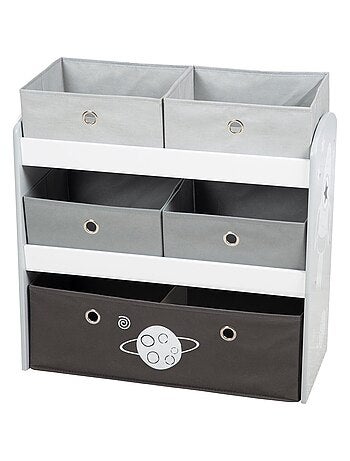 Meuble de rangement jouet en bois + 5 bacs en toile 'Rakete' ROBA