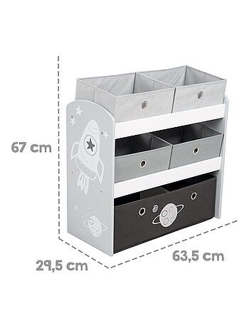 Meuble de rangement jouet en bois + 5 bacs en toile 'Rakete' ROBA