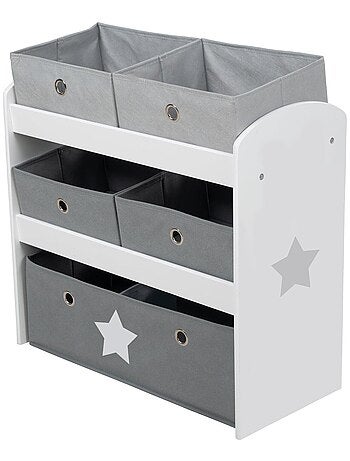 Meuble de rangement jouet en bois + 5 bacs en toile 'Stars' ROBA
