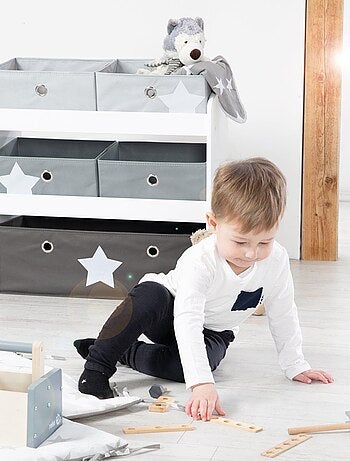 Meuble de rangement jouet en bois + 5 bacs en toile 'Stars' ROBA