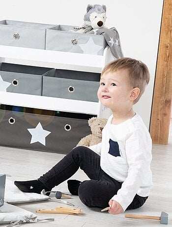 Meuble de rangement jouet en bois + 5 bacs en toile 'Stars' ROBA