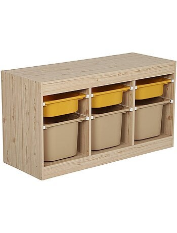Meuble de rangement pour enfant décor bois 6 bacs de rangement colorés sora