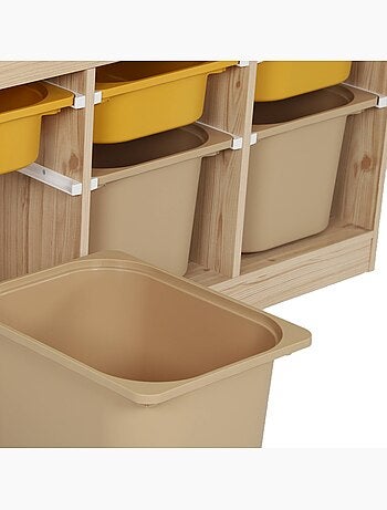 Meuble de rangement pour enfant décor bois 6 bacs de rangement colorés sora