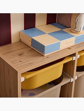 Meuble de rangement pour enfant décor bois 6 bacs de rangement colorés sora