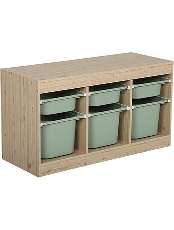 Meuble de rangement pour enfant décor bois 6 bacs de rangement colorés sora