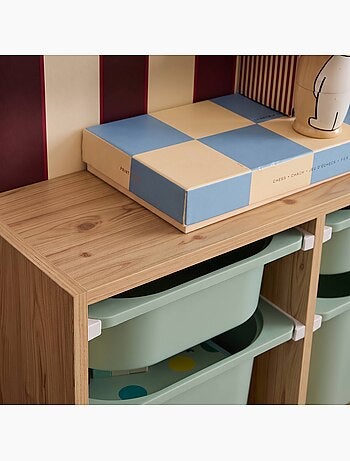 Meuble de rangement pour enfant décor bois 6 bacs de rangement colorés sora