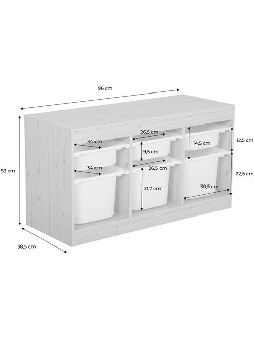 Meuble de rangement pour enfant décor bois 6 bacs de rangement colorés sora - Kiabi Meuble de rangement pour enfant décor bois 6 bacs de rangement colorés sora - Kiabi