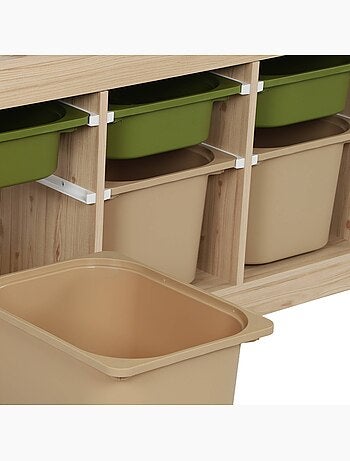 Meuble de rangement pour enfant décor bois 6 bacs de rangement colorés sora