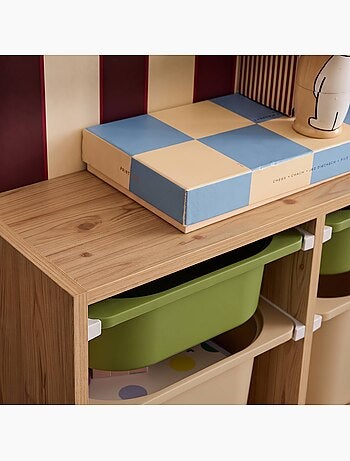 Meuble de rangement pour enfant décor bois 6 bacs de rangement colorés sora