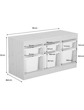 Meuble de rangement pour enfant décor bois 6 bacs de rangement sora