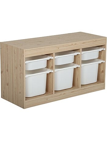 Meuble de rangement pour enfant décor bois 6 bacs de rangement sora
