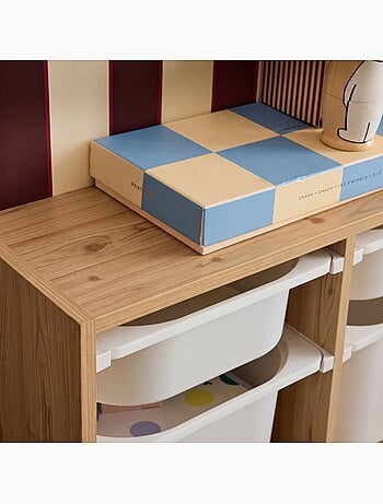Meuble de rangement pour enfant décor bois 6 bacs de rangement sora