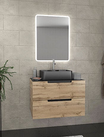 Meuble de salle bains avec vasque et miroir au style authentique