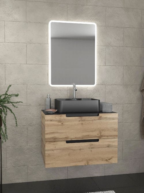 Meuble de salle bains avec vasque et miroir au style authentique - Kiabi