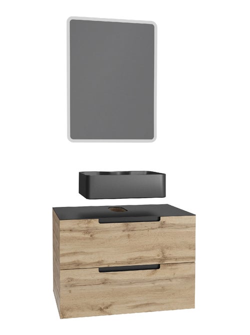 Meuble de salle bains avec vasque et miroir au style authentique - Kiabi