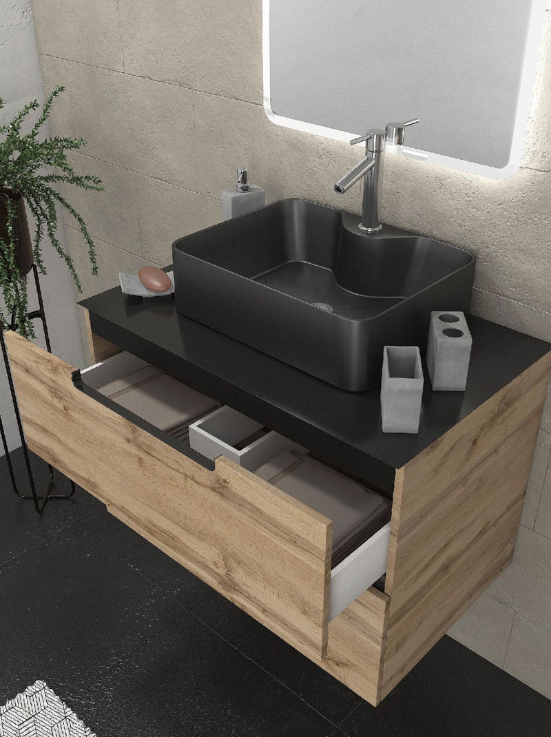 Meuble de salle bains avec vasque et miroir au style authentique Beige clair - Kiabi