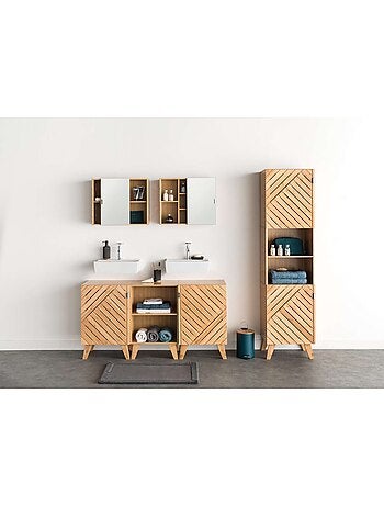 Meuble de salle de bain 1 porte en bambou BATH N' MODUL - Beige