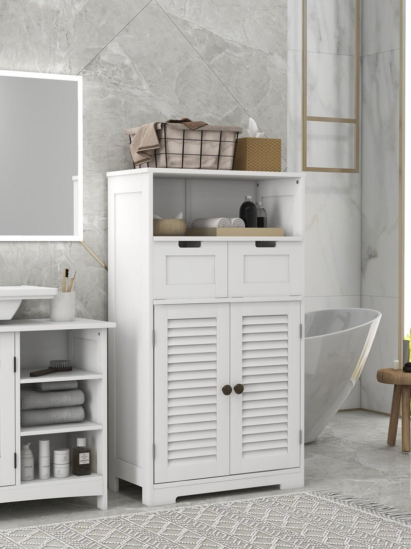 Meuble de salle de bain 2 portes persiennes 2 tiroirs niche blanc Blanc Blanc - Kiabi