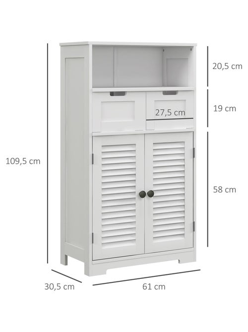 Meuble de salle de bain 2 portes persiennes 2 tiroirs niche blanc - Kiabi