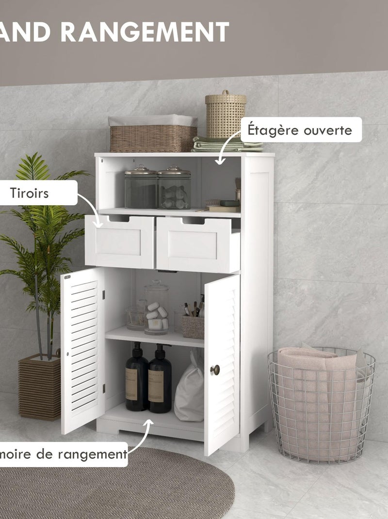 Meuble de salle de bain 2 portes persiennes 2 tiroirs niche blanc Blanc Blanc - Kiabi