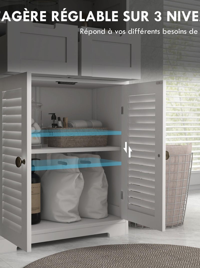 Meuble de salle de bain 2 portes persiennes 2 tiroirs niche blanc Blanc Blanc - Kiabi