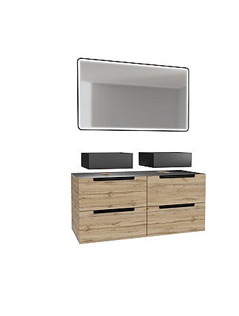 Meuble de salle de bain avec 2 vasques et miroir à leds