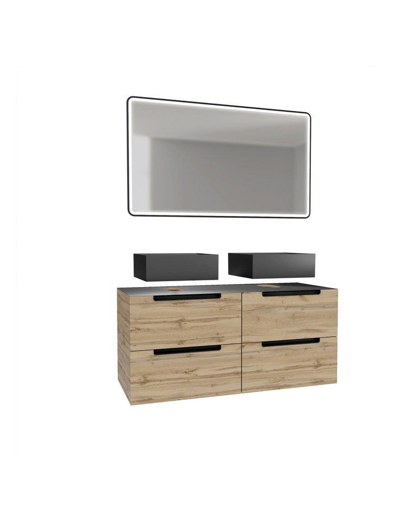 Meuble de salle de bain avec 2 vasques et miroir à leds Beige clair - Kiabi