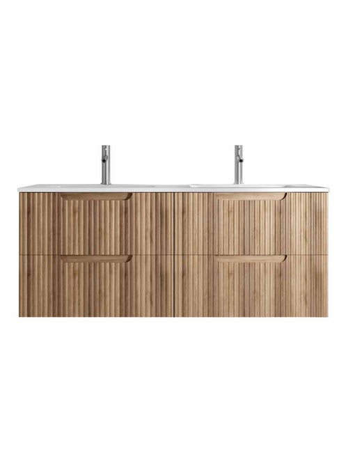 Meuble de salle de bain double vasque encastrée avec façade ondulée et rangements spacieux - Kiabi