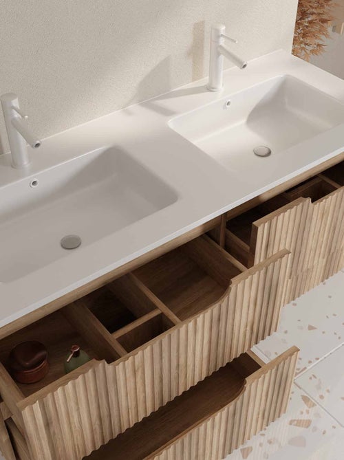 Meuble de salle de bain double vasque encastrée avec façade ondulée et rangements spacieux - Kiabi