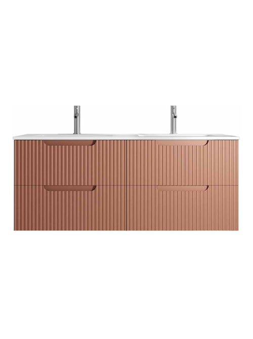 Meuble de salle de bain double vasque encastrée avec façade ondulée et rangements spacieux - Kiabi