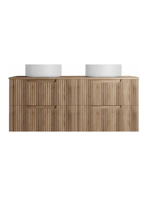 Meuble de salle de bain double vasque ronde avec façade ondulée et rangements intégrés - Kiabi