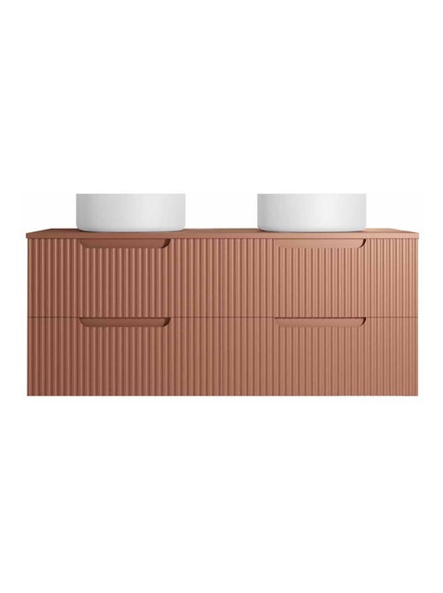 Meuble de salle de bain double vasque ronde avec façade ondulée et rangements intégrés - Kiabi