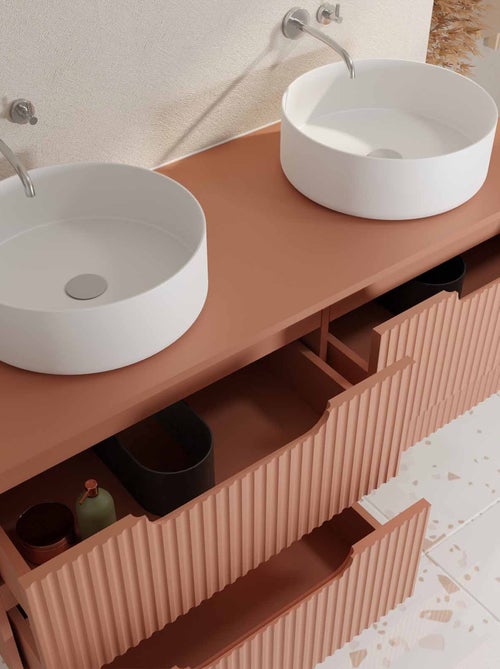 Meuble de salle de bain double vasque ronde avec façade ondulée et rangements intégrés - Kiabi