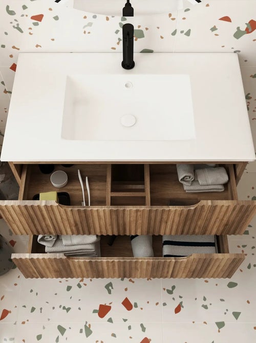 Meuble de salle de bain ondulé à suspendre avec vasque à encastrer - Kiabi Meuble de salle de bain ondulé à suspendre avec vasque à encastrer - Kiabi