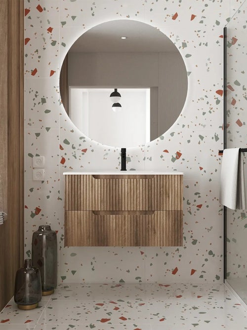 Meuble de salle de bain ondulé à suspendre avec vasque à encastrer - Kiabi Meuble de salle de bain ondulé à suspendre avec vasque à encastrer - Kiabi