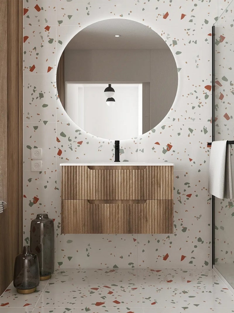 Meuble de salle de bain ondulé à suspendre avec vasque à encastrer Beige clair - Kiabi