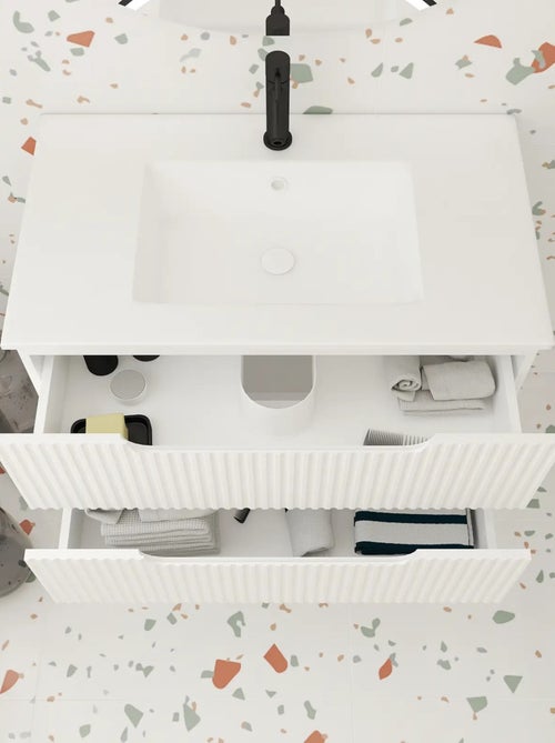Meuble de salle de bain ondulé à suspendre avec vasque à encastrer - Kiabi Meuble de salle de bain ondulé à suspendre avec vasque à encastrer - Kiabi
