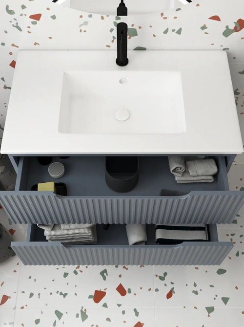 Meuble de salle de bain ondulé à suspendre avec vasque à encastrer - Kiabi Meuble de salle de bain ondulé à suspendre avec vasque à encastrer - Kiabi