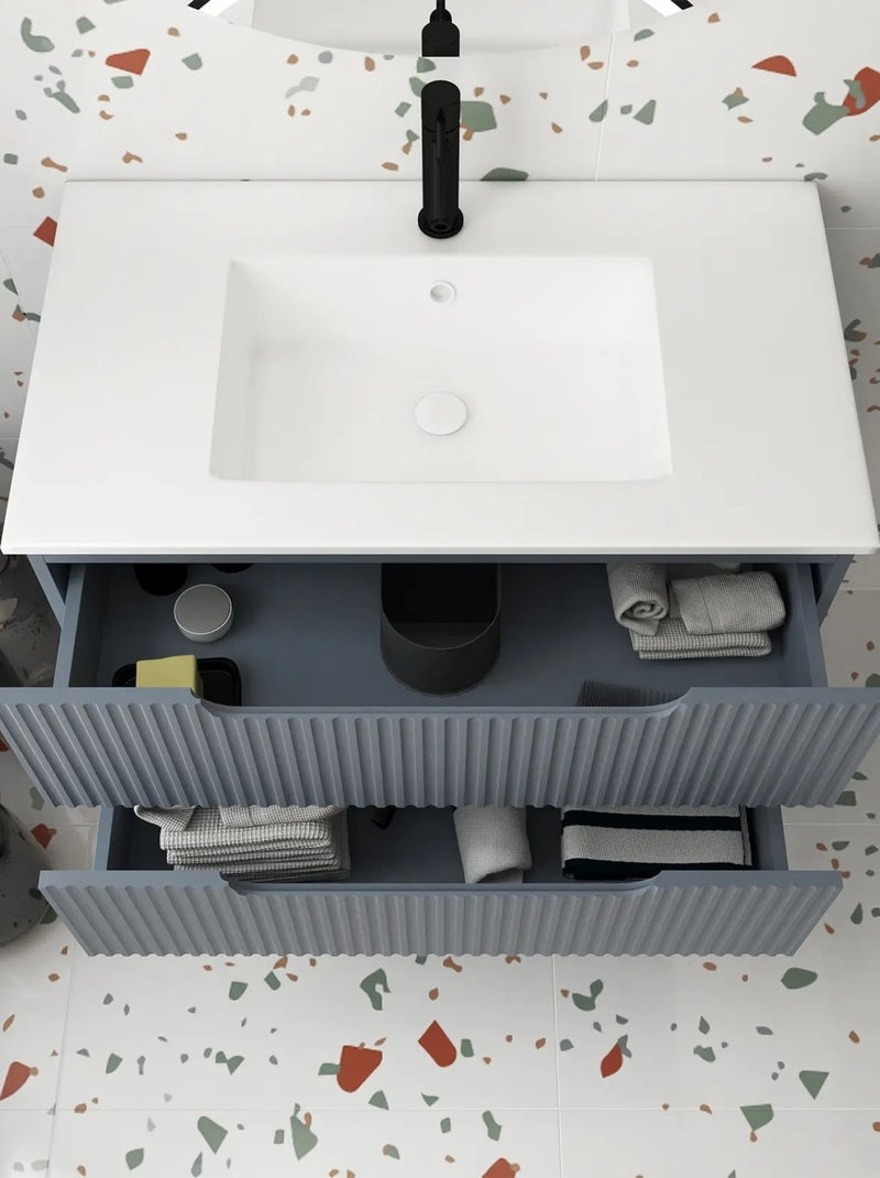 Meuble de salle de bain ondulé à suspendre avec vasque à encastrer Gris souris - Kiabi