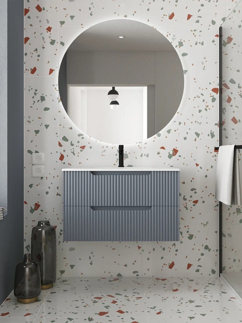 Meuble de salle de bain ondulé à suspendre avec vasque à encastrer Gris souris - Kiabi